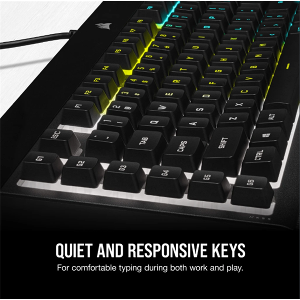 CORSAIR Vezetékes Billentyűzet Gaming, K55 RGB PRO, 6 programozható billentyű, Cseppálló, Csuklótámasz, US, fekete (CH-9226765-NA)