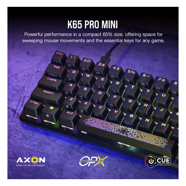 CORSAIR Vezetékes Billentyűzet Gaming, K65 PRO MINI RGB 65%, Optical-Mechanical, US, szürke (CH-91A401A-NA)
