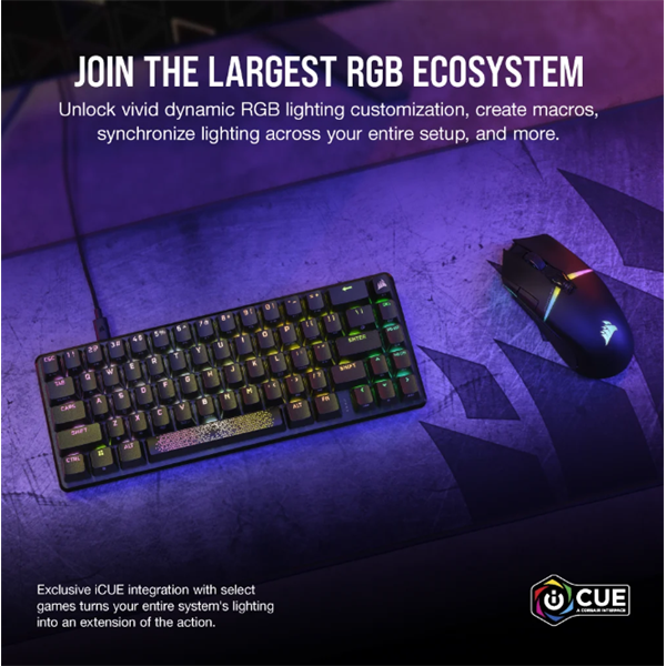 CORSAIR Vezetékes Billentyűzet Gaming, K65 PRO MINI RGB 65%, Optical-Mechanical, US, szürke (CH-91A401A-NA)