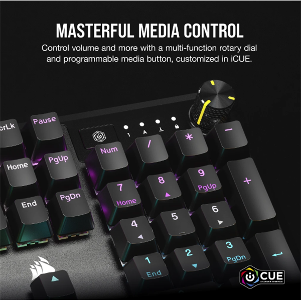 CORSAIR Vezetékes Billentyűzet Gaming, K70 CORE RGB, Mechanikus, MLX Red switch, 104 gombos, US, fekete (CH-910971E-NA)
