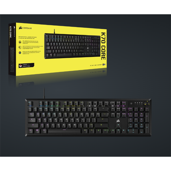 CORSAIR Vezetékes Billentyűzet Gaming, K70 CORE RGB, Mechanikus, MLX Red switch, 104 gombos, US, fekete (CH-910971E-NA)