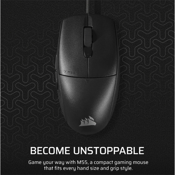 CORSAIR Vezetékes Egér Gaming, M55 Lightwight, 6 programozható gomb, Ultra-könnyű, 16000dpi, fekete (CH-930F000-WW)