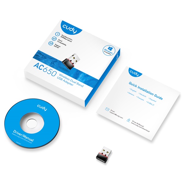 CUDY Wireless Adapter USB Dual Band AC650, USB2.0, WU650S (WU650S)