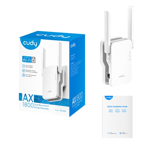 CUDY Wireless Range Extender DualBand AX1800 1x1000Mbps, 1775Mbps, RE1800 (RE1800)