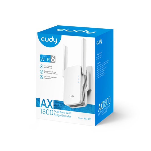 CUDY Wireless Range Extender DualBand AX1800 1x1000Mbps, 1775Mbps, RE1800 (RE1800)