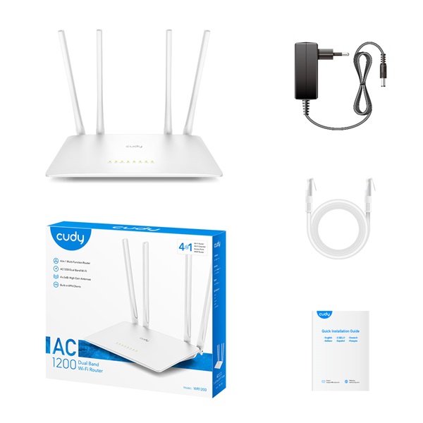 CUDY Wireless Router Dual Band AC1200 1xWAN(100Mbps) + 4xLAN(100Mbps), 1167Mbps, WR1200 (WR1200)