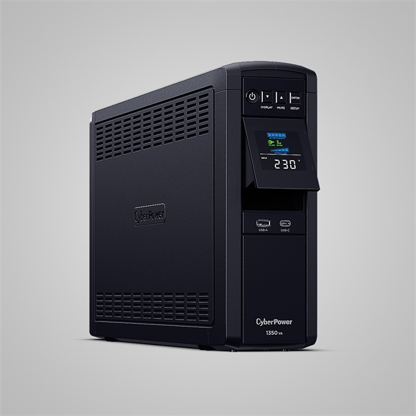 CYBERPOWER UPS gaming, 6xSCHU,2xUSB 1350VA 810W, 230V, színuszus szünetmentes tápegység,LINE-INTERAKTÍV, AVR, színes LCD (CP1350EPFCLCD)