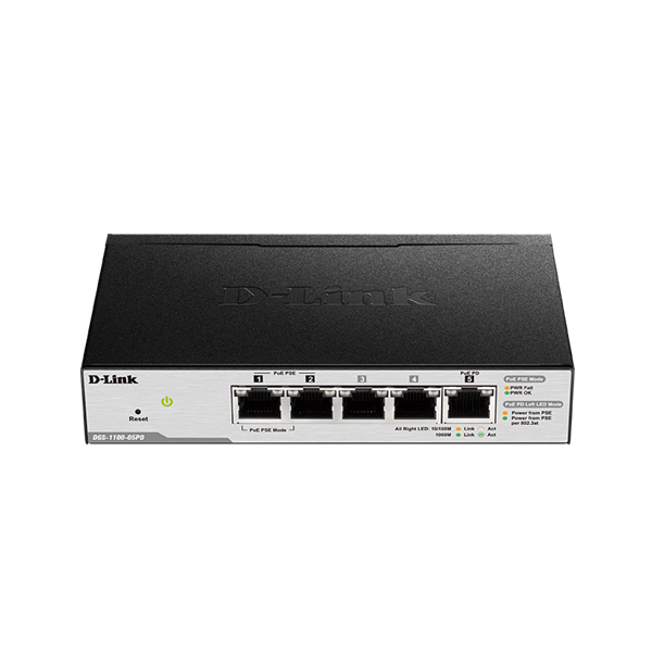 D-LINK Switch 5x1000Mbps(2xPOE) Fémházas Asztali Menedzselhető, DGS-1100-05PDV2 (DGS-1100-05PDV2)