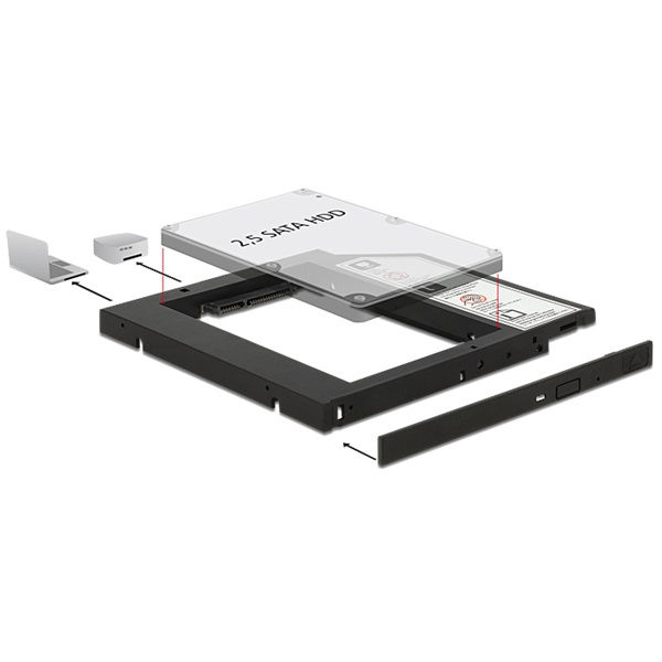 Delock 5.25'' HDD/SSD Notebook beépítő keret (9.5 mm dvd slot) Optibay ,62669 fekete