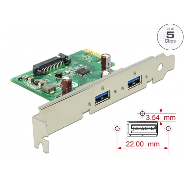 DELOCK PCI-E Bővítőkártya > 2x USB 3.0 (89391)