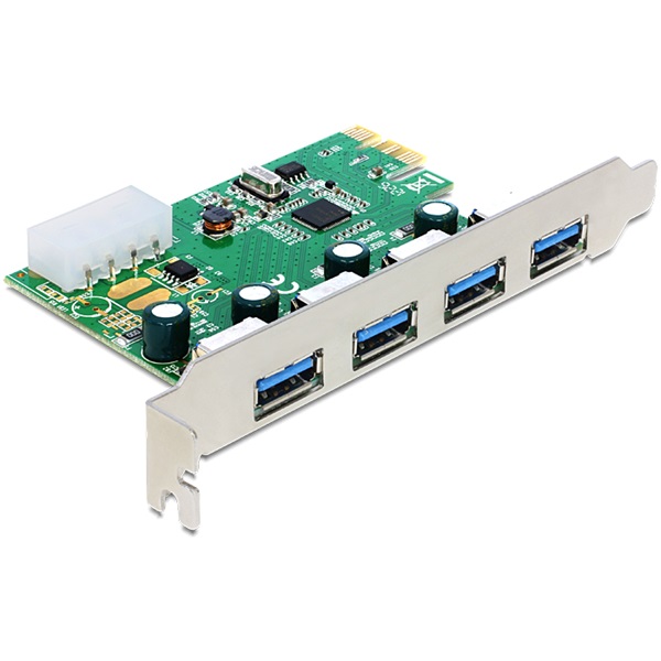 DELOCK PCI-E x1 Bővítőkártya 4x külső USB 3.2 Gen 1 Type-A female port (89363)