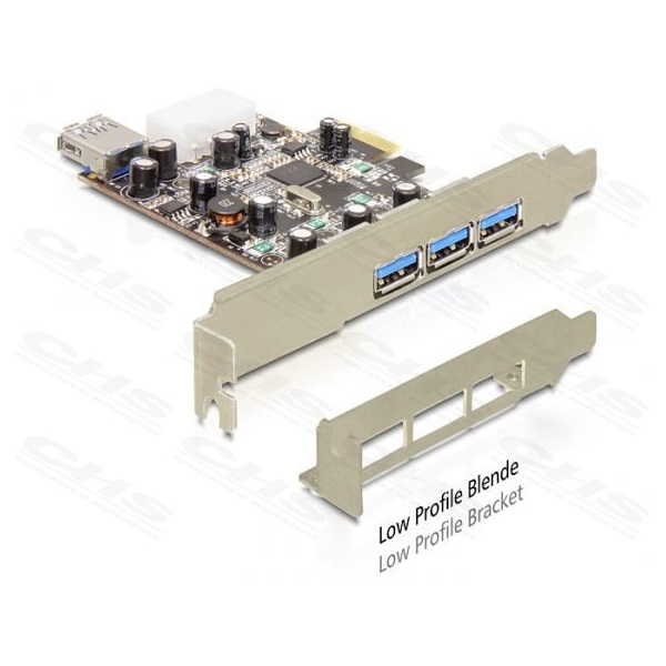 DELOCK PCI-E Bővítőkártya 3x külső + 1x belső USB 3.0 Type-A female port (89281)