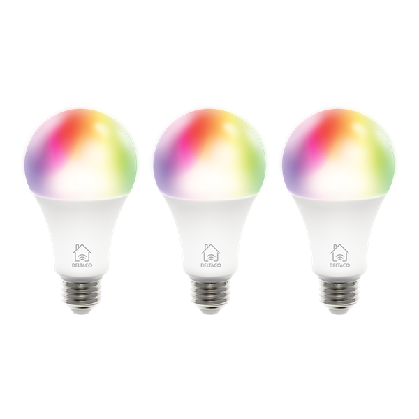 DELTACO SMART HOME SH-LE27RGB-3P 3 db színes izzó , 16 Mio szín, WIFI, E27, 9W, szabályozható (SH-LE27RGB-3P)