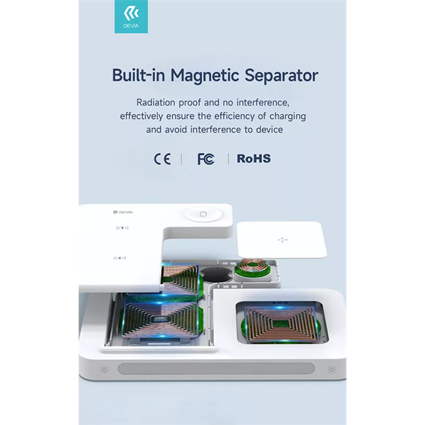 DEVIA QI UNIVERZÁLIS VEZETÉK NÉLKÜLI TÖLTŐ ÁLLOMÁS - 15W - 3in1: SMARTPHONE + IWATCH + AIRPODS - FEHÉR (ST379857)