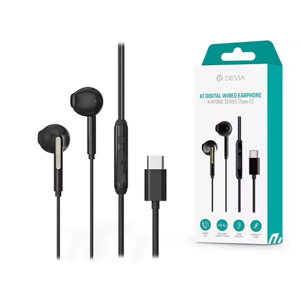 DEVIA UNIVERZÁLIS SZTEREÓ FELVEVŐS FÜLHALLGATÓ - TYPE-C - KINTONE SERIES A1 DIGITAL WIRED EARPHONE - FEKETE (ST379796)