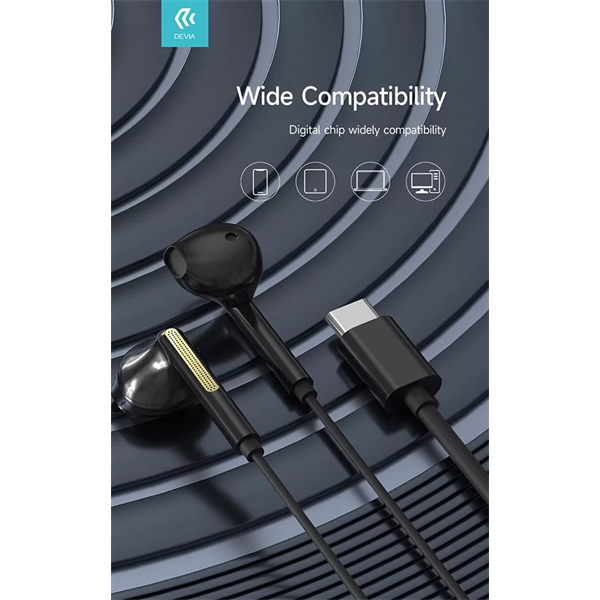 DEVIA UNIVERZÁLIS SZTEREÓ FELVEVŐS FÜLHALLGATÓ - TYPE-C - KINTONE SERIES A1 DIGITAL WIRED EARPHONE - FEKETE (ST379796)