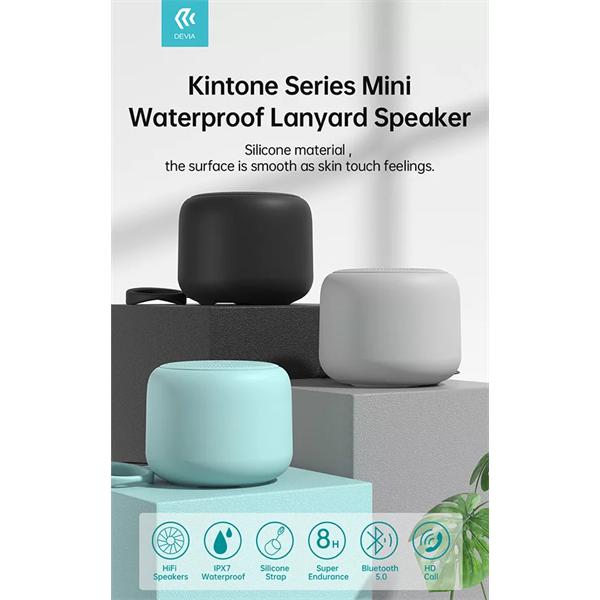 DEVIA VEZETÉK NÉLKÜLI BLUETOOTH HANGSZÓRÓ - KINTONE SERIES MINI WATERPROOFLANYARD SPEAKER - SZÜRKE (ST364204)