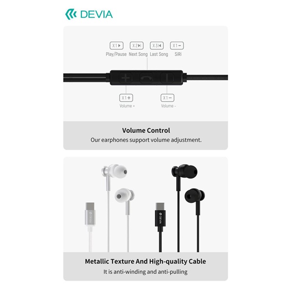 Devia Smart Series M1 Metal In-Ear sztereó fülhallgató - USB-C (Type-C), ezüst (ST108783)