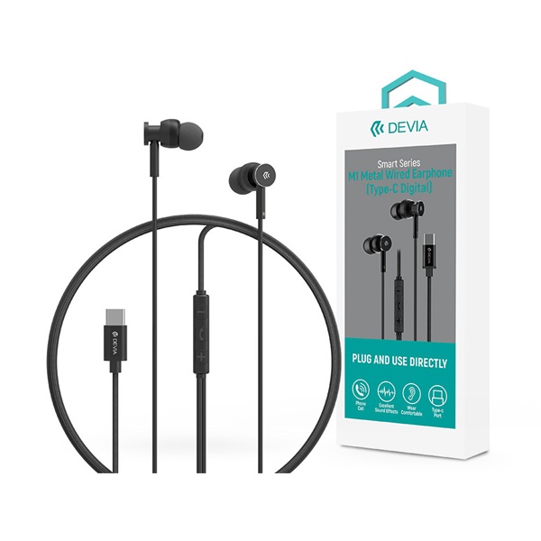 Devia Smart Series M1 Metal In-Ear sztereó fülhallgató - USB-C (Type-C), fekete (ST108776)