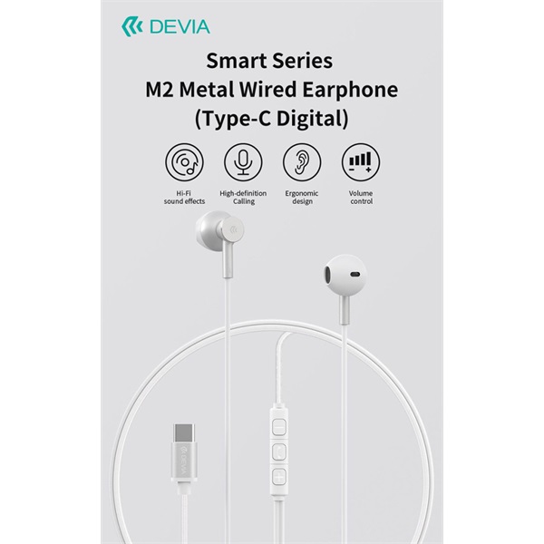 Devia Smart Series M2 Metal In-Ear sztereó fülhallgató - USB-C (Type-C), fekete (ST108790)