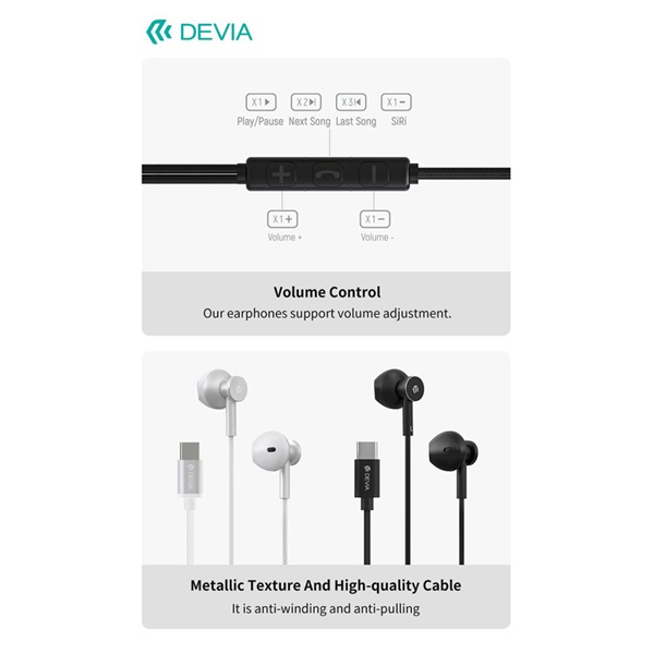 Devia Smart Series M2 Metal In-Ear sztereó fülhallgató - USB-C (Type-C), fekete (ST108790)