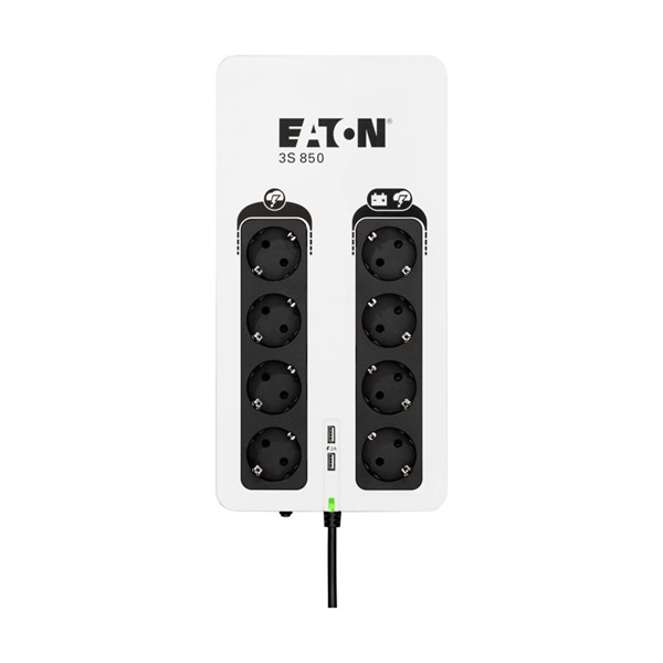 EATON UPS 3S Gen2 UPS DIN, 850VA, 510W, Input: Schuko, Outputs: 8x Schuko, szünetmentes tápegység, USB (9400-A303)
