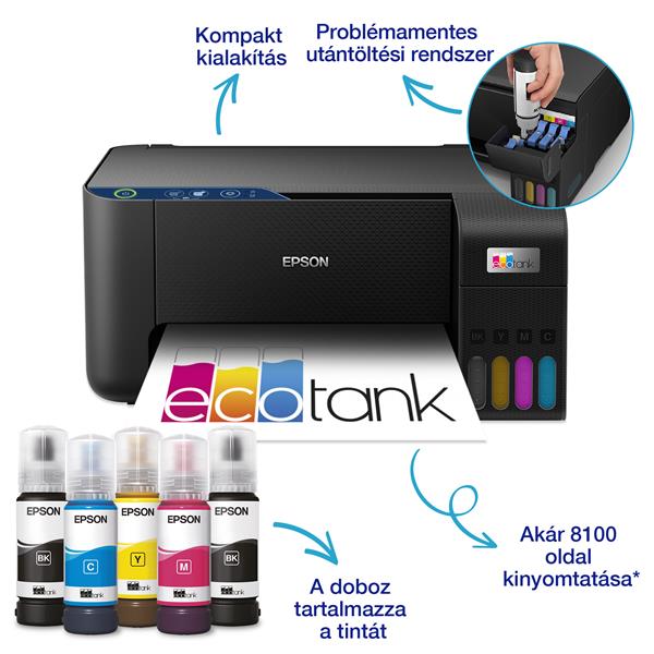 EPSON EcoTank L3231 A4, MFP, színes, 5760x1440 DPI, 33 lap/perc, USB tintasugaras nyomtató
