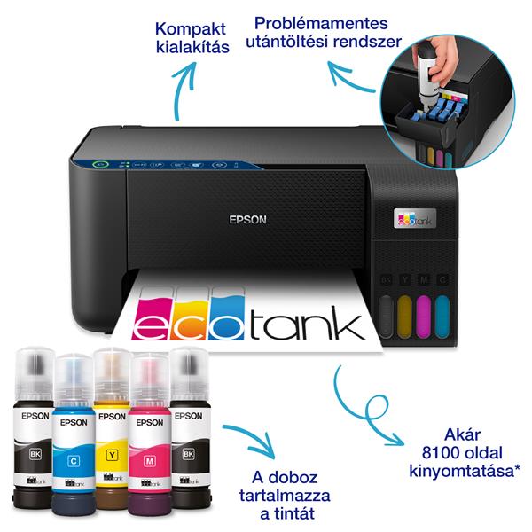EPSON EcoTank L3271 A4, MFP, színes, 5760x1440 DPI, 33 lap/perc, USB/Wifi tintasugaras nyomtató