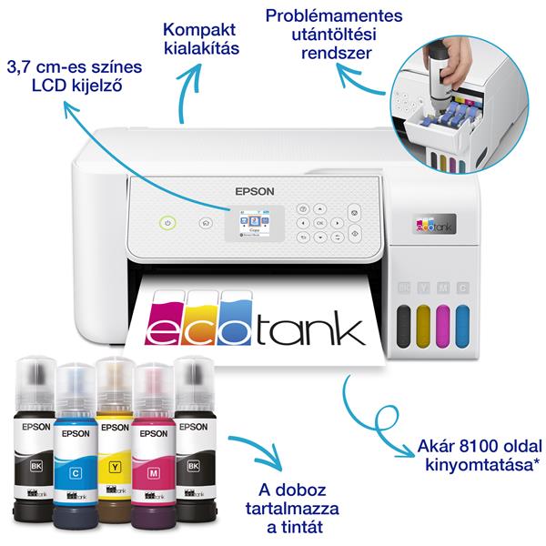 EPSON EcoTank L3286 A4, MFP, színes, 5760x1440 DPI, 33 lap/perc, USB/Wifi tintasugaras nyomtató