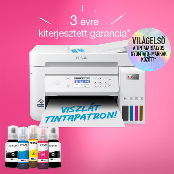 EPSON EcoTank L6276 A4, MFP, színes, 4800x1200 DPI, 33 lap/perc, duplex, ADF, USB/Wifi/LAN fehér tintasugaras nyomtató