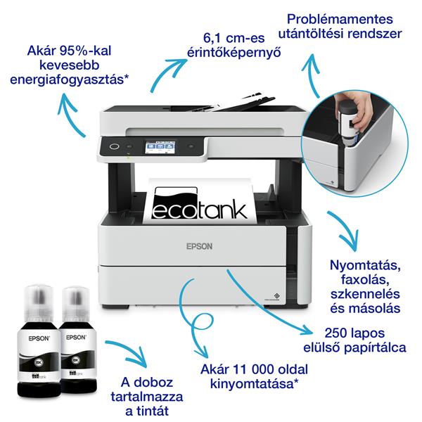 EPSON EcoTank M3170 tintasugaras nyomtató (A4, MFP, 1200x2400 DPI, 39 lap/perc, ADF, USB/LAN/Wifi)