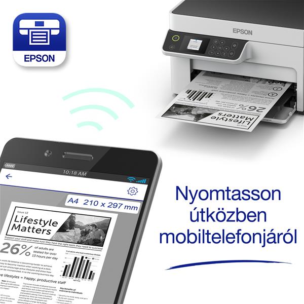 EPSON Ecotank M2120 A4, MFP, 1440x720 DPI, 32 lap/perc, USB/WiFi tintasugaras nyomtató
