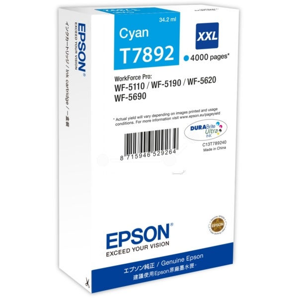 Epson T7892 Cyan patron 4K (eredeti) C13T789240 Workforce Pro WF-5110/5190/5620/5690 széria (C13T789240)