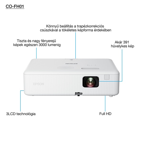 EPSON Projektor - CO-FH01 (3LCD, 1920x1080 (Full HD), 16:9, 3000 AL,  HDMI/USB) (V11HA84040)