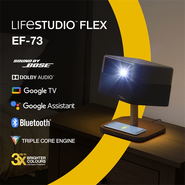 EPSON Projektor - Lifestudio Flex – EF-73 Éjfekete (3LCD, 4K Pro-UHD, 16:9, 1000 AL, 5000000:1, HDMI/USB/WiFi/Bluetooth) (V11HC16840)
