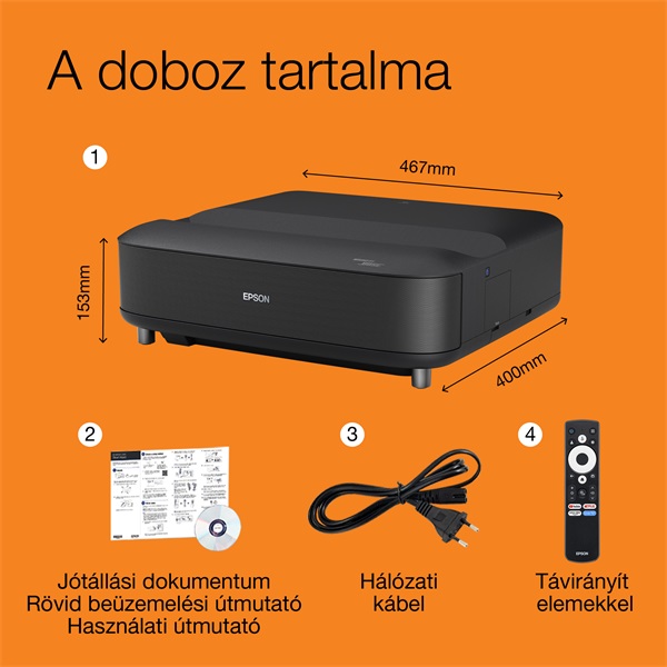 EPSON Projektor - Lifestudio Grand – EH-LS670B Metálfekete (3LCD, 4K Pro, 16:9, 3600 AL, 5 000 000:1, HDMI/USB/WiFi) (V11HB82140)