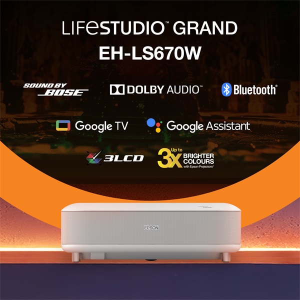 EPSON Projektor - Lifestudio Grand – EH-LS670W Gyémántfehér (3LCD, 4K Pro, 16:9, 3600 AL, 5 000 000:1, HDMI/USB/WiFi) (V11HB82040)