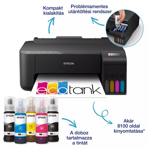 EPSON Tintasugaras nyomtató - EcoTank L1270 (A4, színes, 5760x1440 DPI, 33 lap/perc, USB/Wifi) (C11CJ71407)