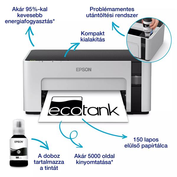EPSON Tintasugaras nyomtató - EcoTank M1100 (A4, 1440x720 DPI, 32 lap/perc, USB) (C11CG95403)