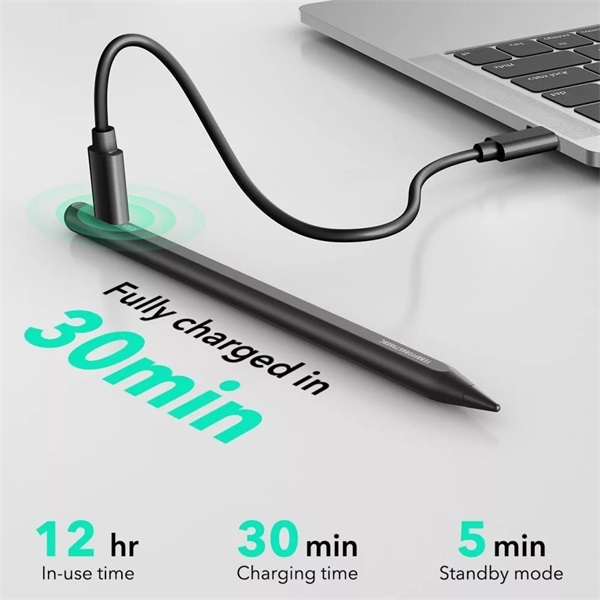 ESR Stylus Pen aktív toll rajzoláshoz, jegyzethez, 2018 után kiadott Apple iPad Air, iPad Mini (A17), iPad Pro, fekete (ES252154)