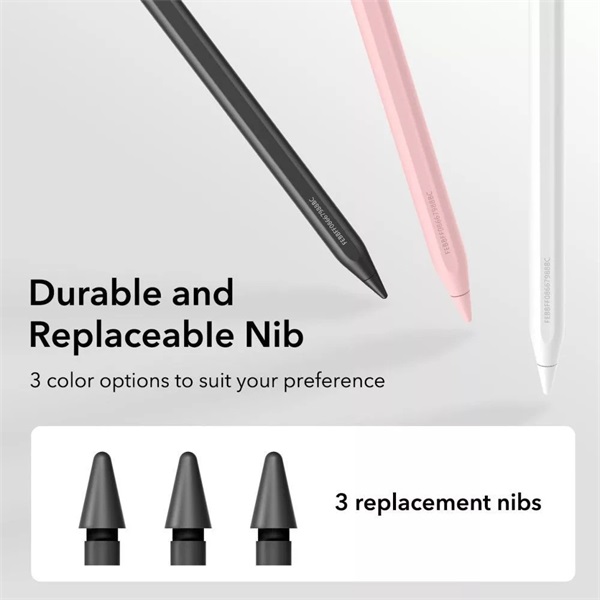 ESR Stylus Pen aktív toll rajzoláshoz, jegyzethez, 2018 után kiadott Apple iPad Air, iPad Mini (A17), iPad Pro, fekete (ES252154)
