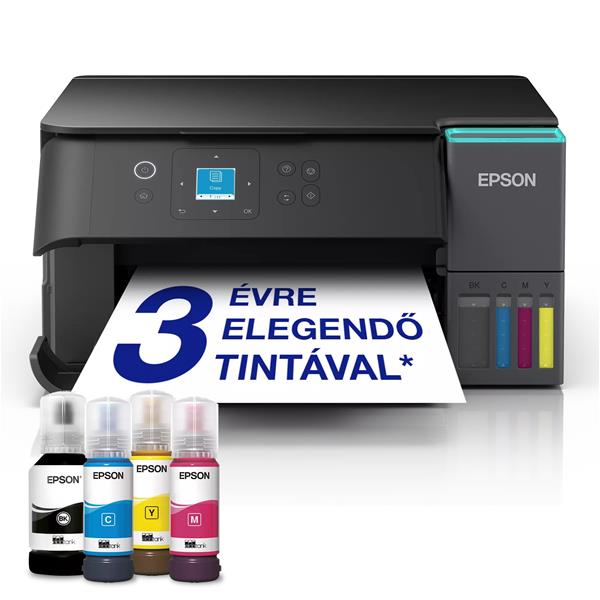 Epson EcoTank L4360 A4, színes multifunkciós nyomtató DUPLEX, AirPrint USB/WiFi 8500/6500 oldal tintával