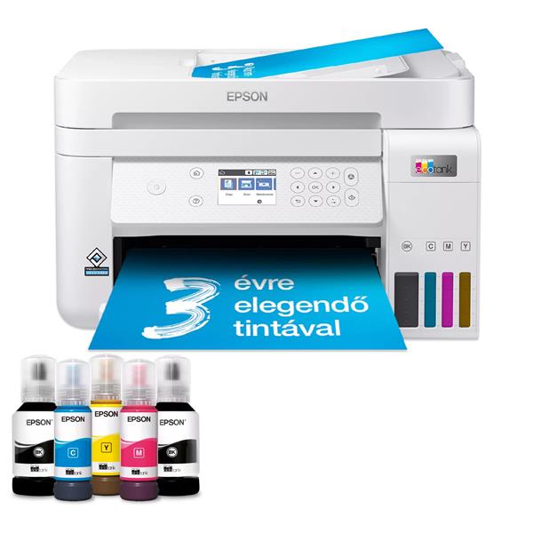 EPSON EcoTank L6276 A4, MFP, színes, 4800x1200 DPI, 33 lap/perc, duplex, ADF, USB/Wifi/LAN fehér tintasugaras nyomtató