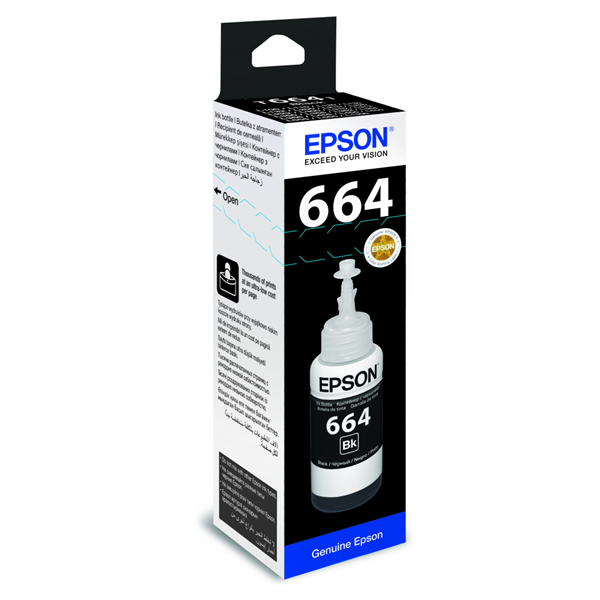 Epson No.664 (T6641) Black tinta 70ml (eredeti) Ecotank L1xx/L2xx/L3xx/L4xx/L5xx/L6xx/L13xx/L14xx/L30xx széria
