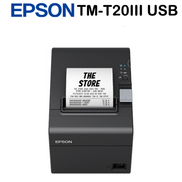 Epson TM-T20III (011) Blokknyomtató  Built-in USB + Serial, EU, Black, Drawer kick-out, Partial Cut