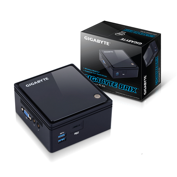 GIGABYTE PC BRIX, Intel Celeron J3160 2.24 GHz, HDMI, LAN, WIFI, Bluetooth, 2,5" HDD hely, USB 3.0 (GB-BACE-3160)