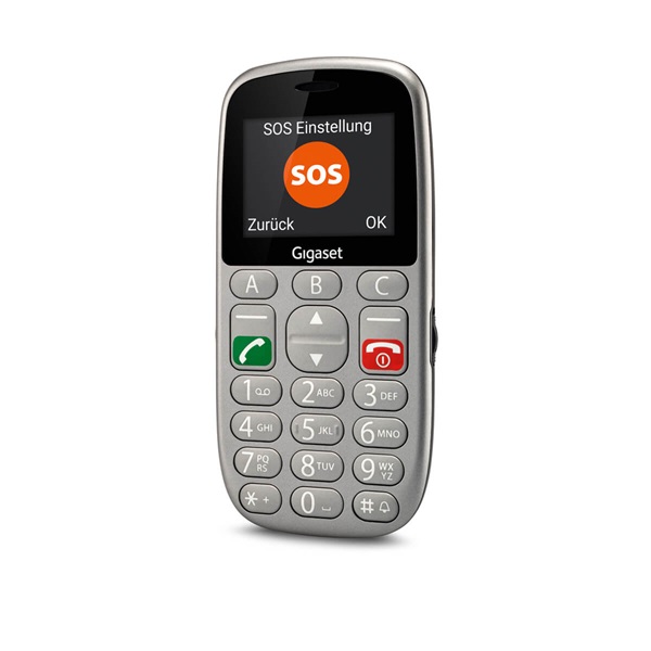 GIGASET GL390 mobiltelefon, idősek számára, Dual SIM, titán-ezüst (S30853-H1177-R601)