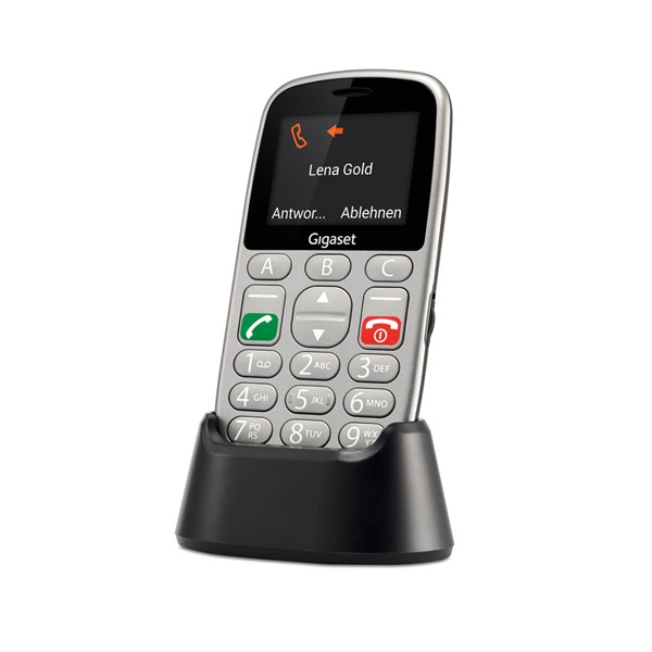 GIGASET GL390 mobiltelefon, idősek számára, Dual SIM, titán-ezüst (S30853-H1177-R601)