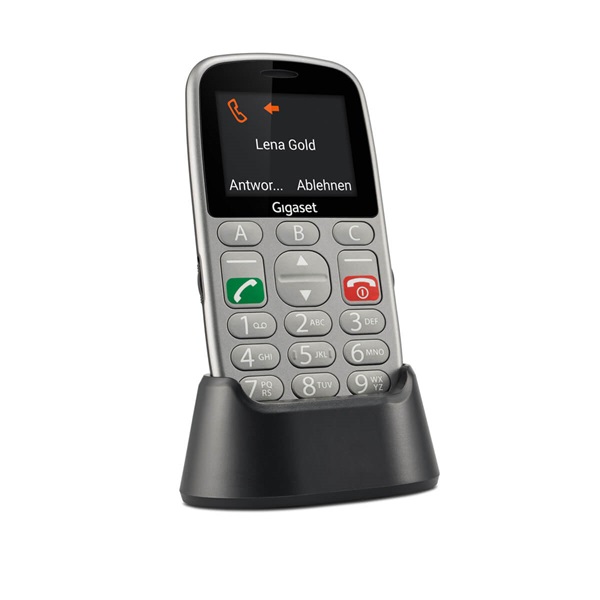 GIGASET GL390 mobiltelefon, idősek számára, Dual SIM, titán-ezüst (S30853-H1177-R601)