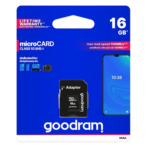 Goodram SD Micro 16GB HC  1Adapter CL10 M1AA-0160R12
